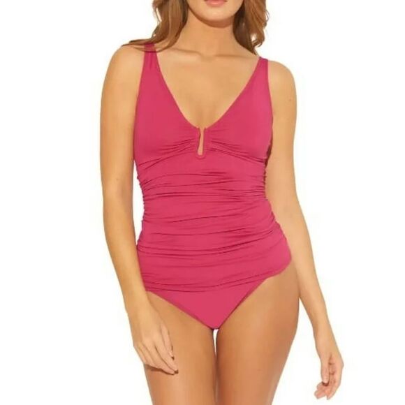 Bleu by Rod Beattie All About U Tankini Top In Dark Pink Size 12 - Picture 1 of 7